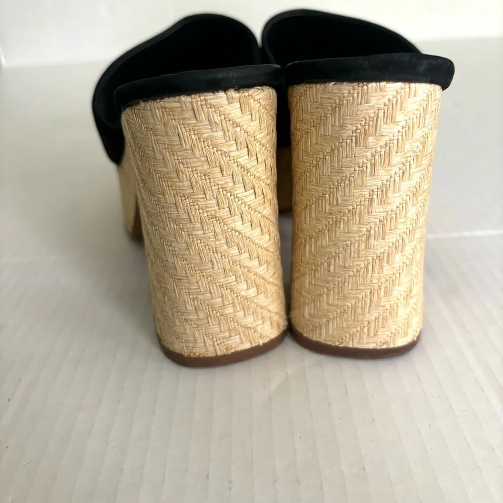 Schutz Tharley Black Suede Open-Toe Platform Block Heeled Mules Sandals Size 6.5